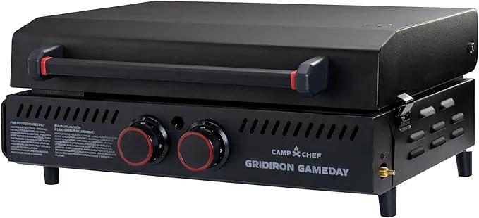 Gridiron Gameday 24" Flat Top Grill – Portable Tabletop Griddle with Hinged Lid, 24,000 BTUs, Flamethrower Ignition, Dual Heat Zones & Adjustable Legs for Tailgating, Camping, Outdoor Cooking by GreenHaven Gardens