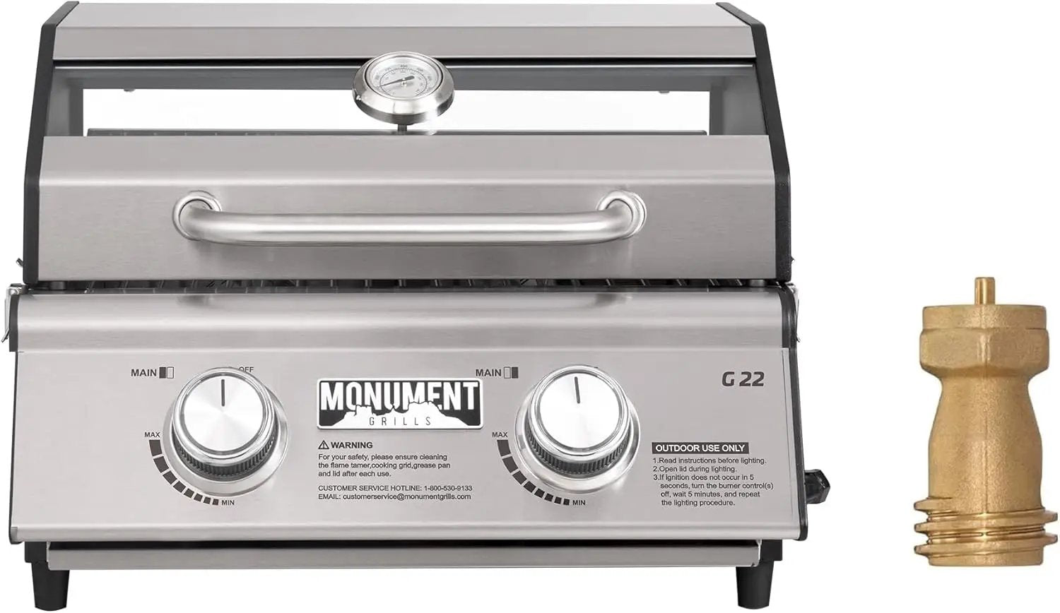 Monument Grills Clearview® 2-Burner Tabletop Propane Gas Grill with 1 Pound Tank Adapter(2 items) by GreenHaven Gardens
