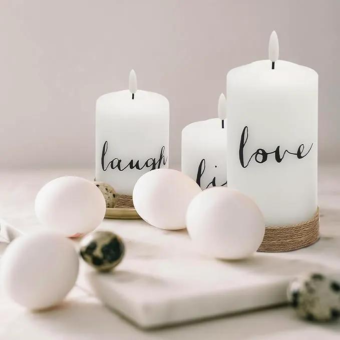 Battery Operated Flameless Flickering Candles with Remote Timer, LED Real Wax Pillar Candlesticks with Realistic 3D Wick, Set of 3 Live Laugh Love Home Decor(D3xH4 5" 6") by GreenHaven Gardens