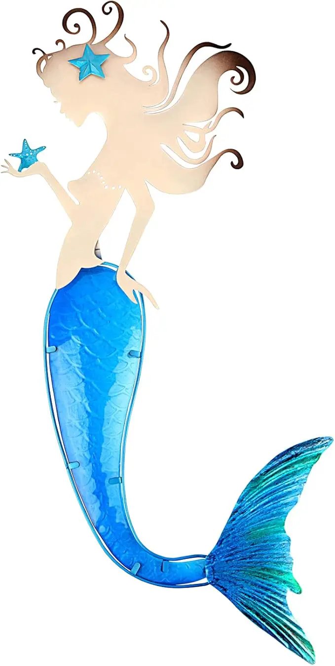 John's Studio Mermaid Wall Decor Outdoor Metal Fish Bathroom Hanging Art Glass Blue Ocean Theme Decorations for Home, Pool and Patio by GreenHaven Gardens