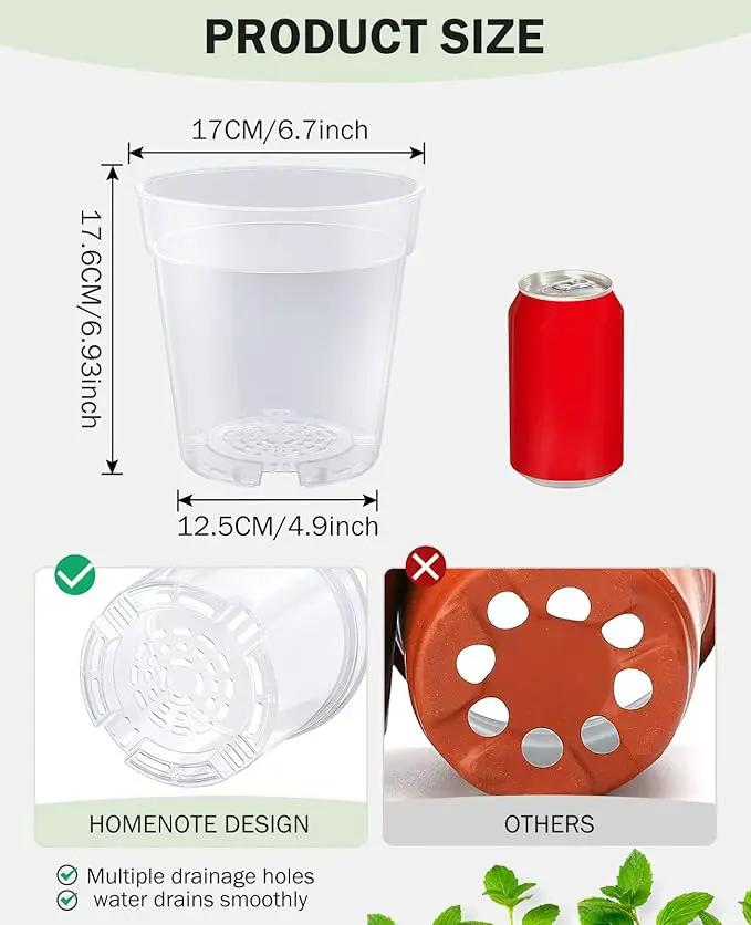 homenote Clear Nursery Pots for Plants,7 Inch Plant Pot for Planting Plastic Seedling with Drainage Holes Seed Starter Flower High Transparency with 20 Labels (15 Pack) by GreenHaven Gardens