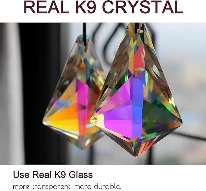2PCS 5" Large Crystal Sun Catcher Prisms, STINO Hanging Suncatchers with Glass Prism, Rainbow Maker for Windows, Balcony, Kitchen, Garden Decoration (1, Chunky Cone 2Pcs) by GreenHaven Gardens