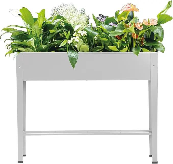 Metal Raised Garden Bed,Raised Planter Box with Legs,Herbs and Vegetables Planter Suitable for Outdoor Patio Deck and Porch (Gray) by GreenHaven Gardens