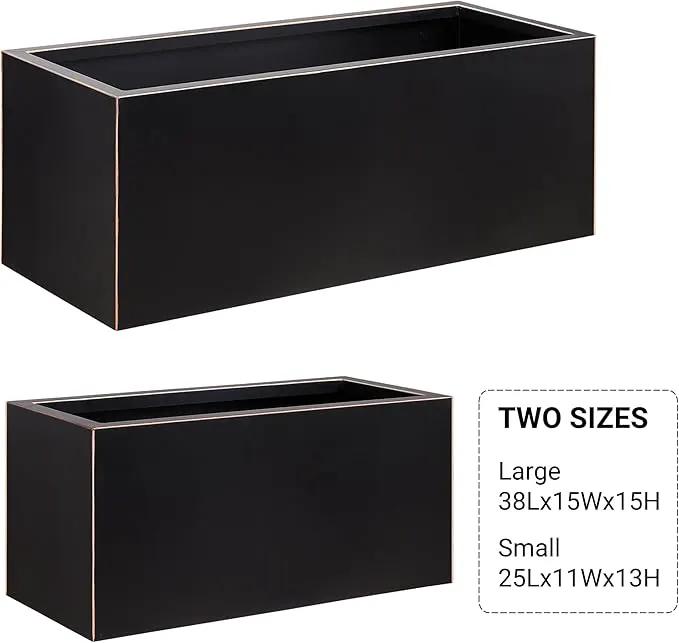 Metallic Heavy Long and Large Outdoor/Indoor Planter, Rectangular Trough Planter Box, 38”Lx15”Wx15”H, 40Pounds, Black with Hand Brushed Gold Edge, No Assemble and Seamless by GreenHaven Gardens