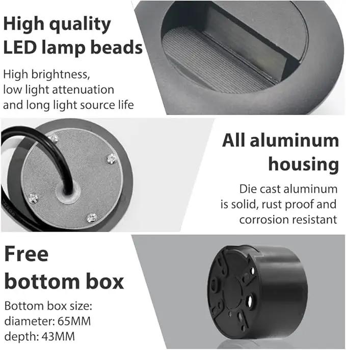 6Pcs 3W LED Recessed Wall Light, Step Light Warm White 3000K, Stair Light Staircase Light Lighting lamp, Inside Outside Garden Balcony Corridor, Aluminum, 120V Black by GreenHaven Gardens