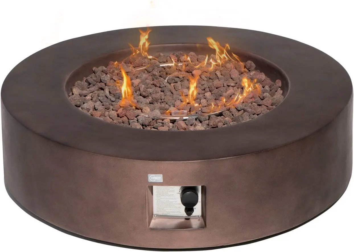 COSIEST Outdoor Propane Fire Pit Coffee Table w Dark Bronze 42 inch Round Base Patio Heater, CSA Certified, 50,000 BTU Stainless Steel Burner, Free Lava Rocks, Waterproof Cover by GreenHaven Gardens