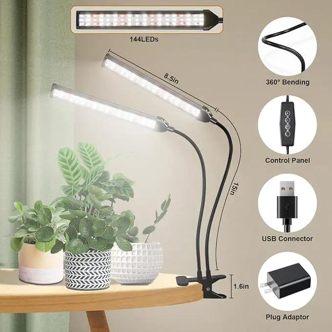 Grow Light LED Gooseneck Lamp,6500K 80W Full Spectrum 144 LED Plant Lamp Clip-on Desk for Indoor Plants Growing, Timer Setting 4/8/12/18H & 5 Dimmable Levels by GreenHaven Gardens