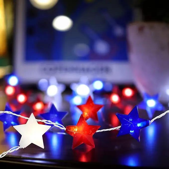 20 LED 4th of July Decor Big Star Lights, 17FT Red White and Blue Star String Lights Plug in, Memorial Day Independence Day Patriotic Decorations Outdoor Indoor for Home Garden Patio, White Wire by GreenHaven Gardens