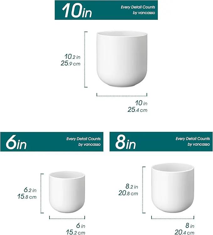 vancasso 6+8+10 inches Ceramic Plant Pots, Set of 3, Planters with Drainage Hole, Flower Pots Planters Pots for Indoor Plants, Modern Indoor Decorative Garden Pot, Home Decor, White by GreenHaven Gardens