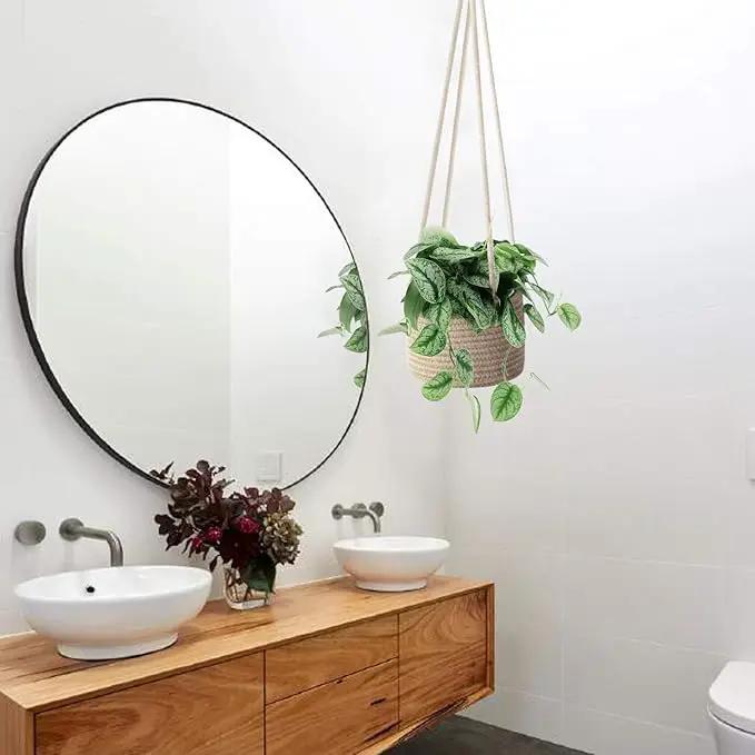 Flexzion Hanging Plant Basket (2 Pack) Cotton Rope Basket Indoor Planter Hanger (up to 7 Inch Flower Pot) Macrame Woven Organizer Bin Home Decor Storage Organizer 20" Hanging Rope, Brown by GreenHaven Gardens
