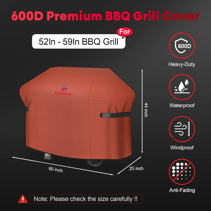 Comnova Grill Cover 60 Inch - 600D BBQ Cover for Outdoor Grill Heavy Duty & Waterproof, 60 Inch Barbecue Gas Grill Covers for Weber, Char-Broil, Nexgrill, Dyna-glo, Monument, Brinkmann and More by GreenHaven Gardens