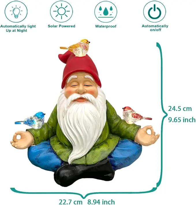 Solar Powered Gnome with Red Hat and 3 Birds Decorated Solar Light, Garden Decorations Statues, Garden Light Decor for Lawn Ornaments, Resin Garden Figurines (Gnome with 3 Birds) by GreenHaven Gardens