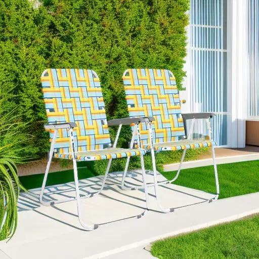 VINGLI Patio Lawn Webbed Folding Chairs Set of 2, Outdoor Beach Chair Portable Dining Chair for Outdoor Yard, Garden (Yellow, Classic) by GreenHaven Gardens
