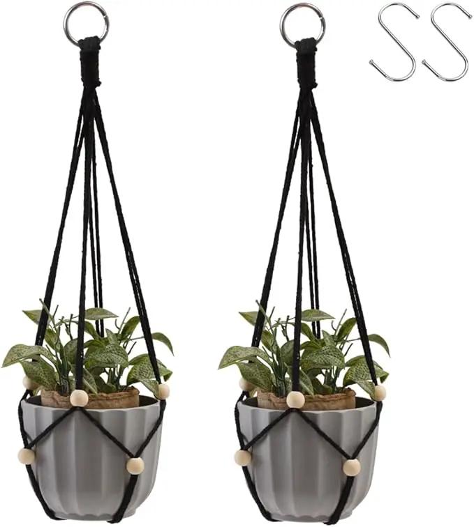 Artilady Black Hanging Planter for Indoor Plants Macrame Plant Hanger Large Hanging Plant Holder Basket with Adjustable Beads Outdoor Window Boho Plant Wall Decor by GreenHaven Gardens