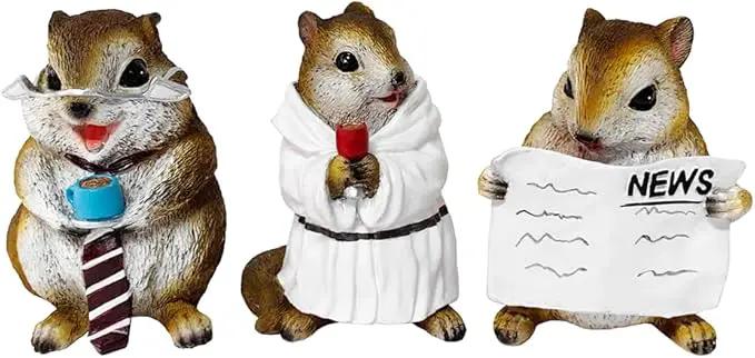 Spring & Summer-Themed Garden Statues – Adorable Outdoor Decor for Lawn, Patio & Porch (Whimsical Chipmunk Trio Set of Three Figurines, 5" Cute Desk Decor and Garden Statues) by GreenHaven Gardens