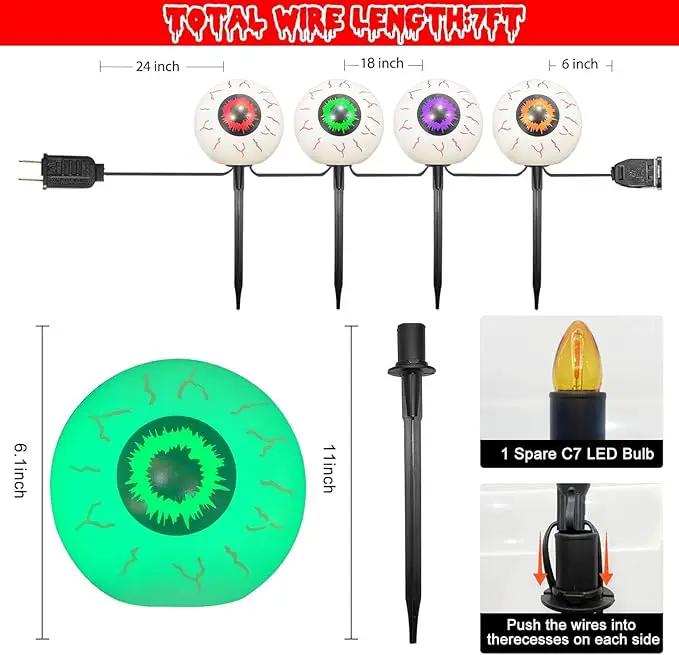 Outdoor Halloween Decorations Pathway Lights, 7Ft Halloween Eyeballs Pathway Markers String Lights Waterproof with 4 LED Scary Eyeballs Halloween Stakes Lights for Outdoor Walkway Yard Lawn Garden by GreenHaven Gardens