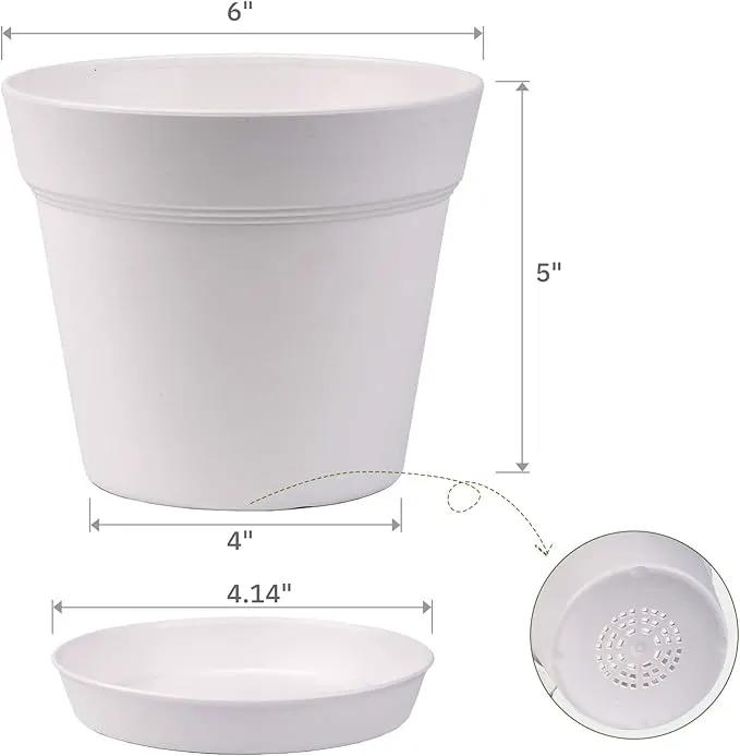 Homenote Pots for Plants, 15 Pack 6 Inch Plastic Planters with Multiple Drainage Holes and Trays,Plant Pots for All Home Garden Flowers Succulents (White) by GreenHaven Gardens