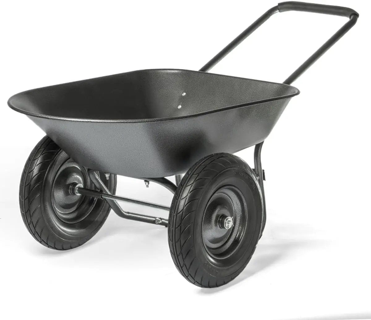 XtremepowerUS Dual-Wheel Utility Wheelbarrow Garden Cart Built-in Stand Flat-Free 16" Tires 5 cu/ft. 330 LBS Capacity Metal Tray for Lawn, Gardening by GreenHaven Gardens