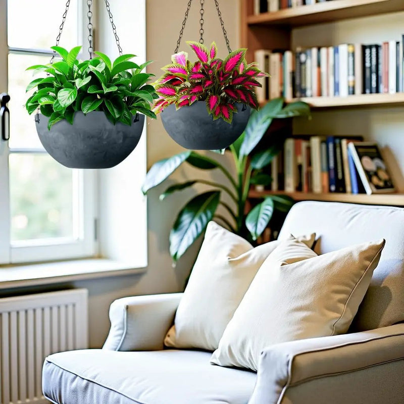 Marble Pattern 10 Inch Hanging Planter for Indoor Outdoor Plants, 2 Pack Hanging Planter Basket for Garden Home Decor Use (Gray) by GreenHaven Gardens