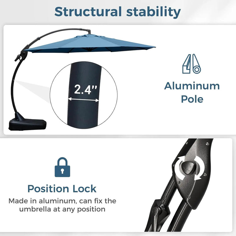 Grand patio 12 FT Sunbrella Cantilever Umbrella with Base Outdoor Aluminum Offset Umbrella with Tilt Adjustment (Sapphire Blue, 12 FT-Sunbrella) by GreenHaven Gardens