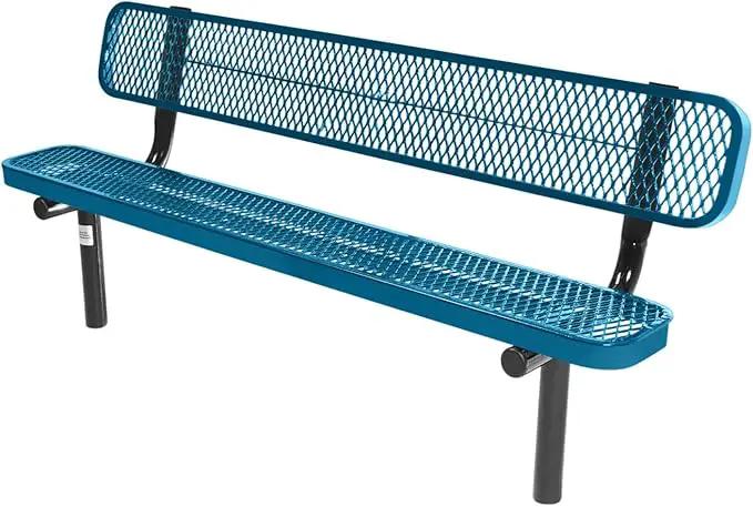 Coated Outdoor Furniture Heavy-Duty Outdoor Bench Thermoplastic Coated, Expanded Metal, Commercial-Grade Seating, Made in America (Inground with Back, 6 Ft, Light Blue) by GreenHaven Gardens