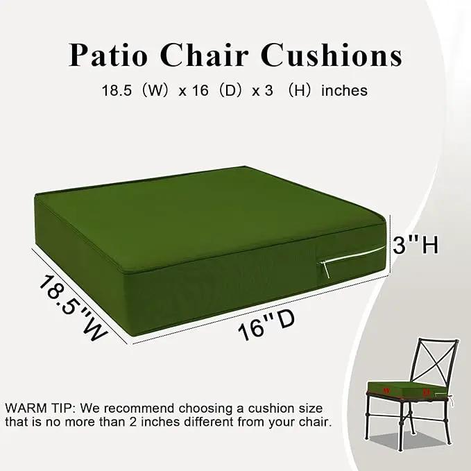Outdoor Chair Cushions Set of 2 for Patio Furniture 18.5x16x3 Inch Waterproof Patio Chair Cushion 3 Year Color Fastness Rectangle Elastic Foam Garden Couch Pads with Ties and Handle,Green by GreenHaven Gardens