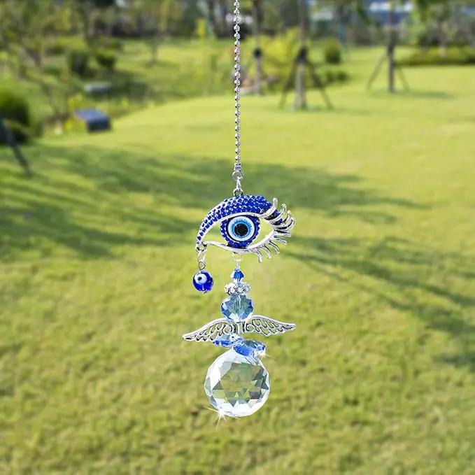 YU FENG Hanging Crystal Angel Suncatcher Blue Evil Eye Protection and Good Luck Charm Chandelier Lamps Pendant(12.5in) by GreenHaven Gardens