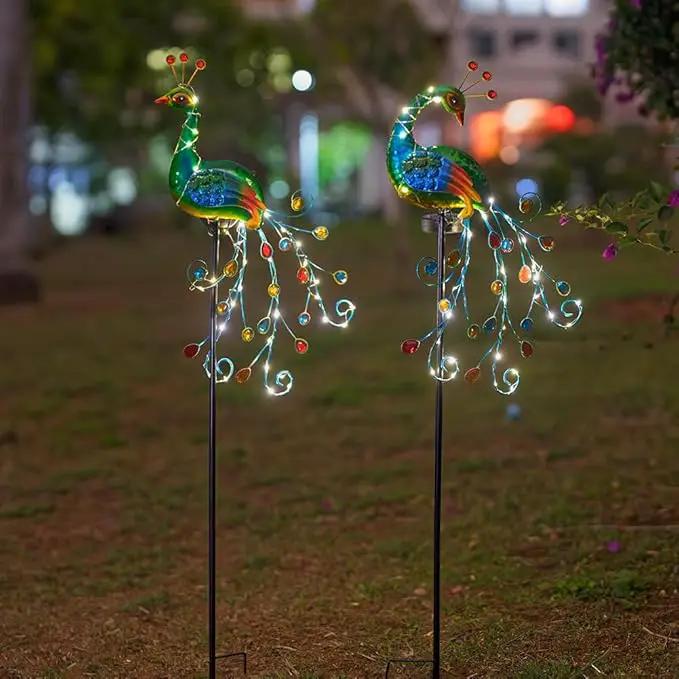 VEWOGARDEN 2 Pack Solar Stake Lights Outdoor Waterproof Metal Peacock Solar Lights for Yard Garden Patio Pathway Walkway, Green by GreenHaven Gardens
