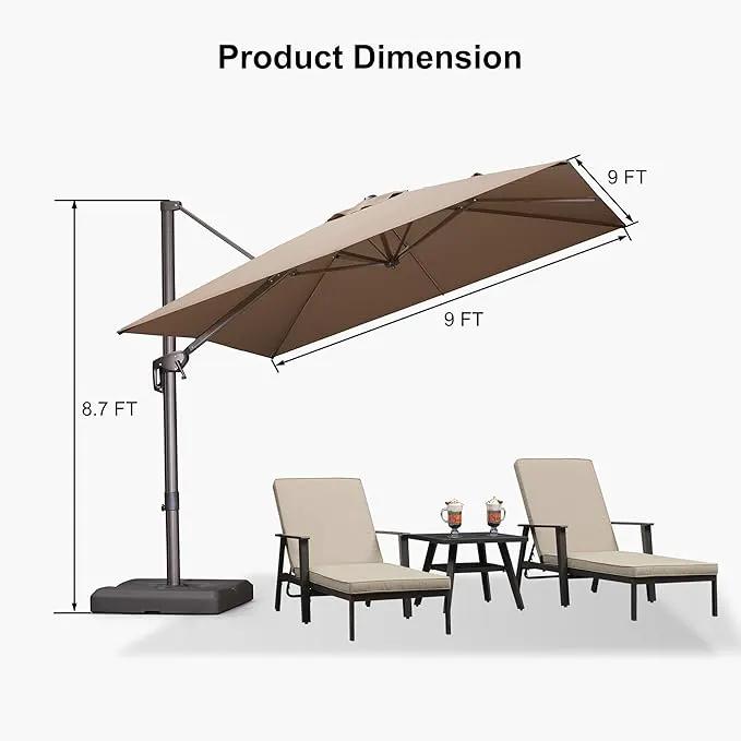 PURPLE LEAF 9 Feet Patio Umbrella Square Cantilever Umbrella Outdoor with 360° Rotation and Aluminum Offset Hanging for Pool Deck Garden Backyard, Taupe by GreenHaven Gardens