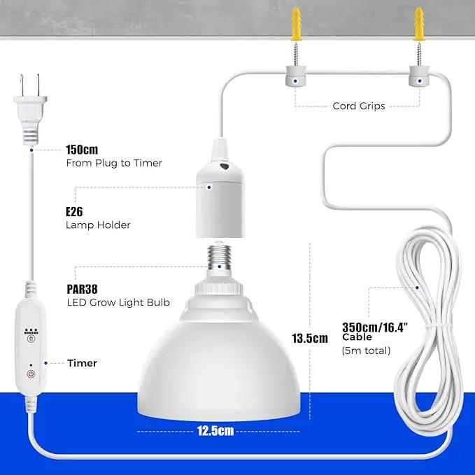 Barrina Hanging Grow Lights for Indoor Plants, 25W Full Spectrum, with Timer and 16.4FT Power Cord, Pendant Plant Lights for Indoor Growing, Large Tall Plant, Garden, Flowers, Greenhouse by GreenHaven Gardens