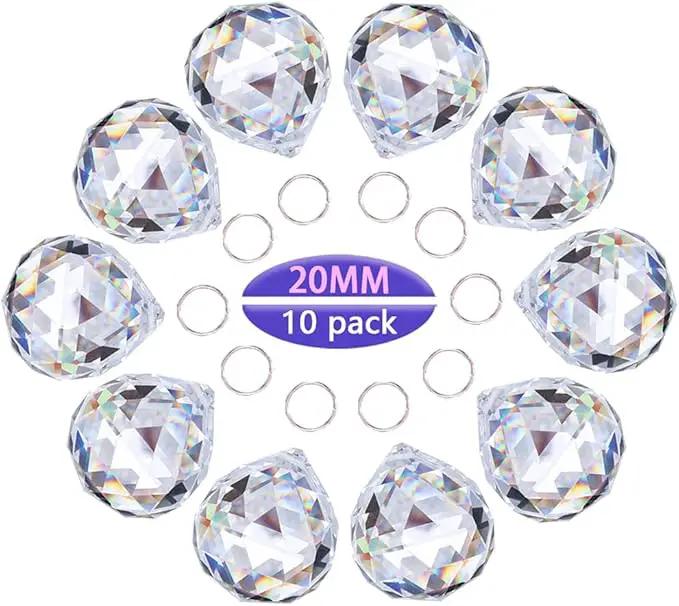 Crystalsuncatcher 10pcs Crystal Glass Ball Chandelier Prisms Pendants Parts Rainbow Crystal Suncatcher DIY Parts (20mm,Clear) by GreenHaven Gardens