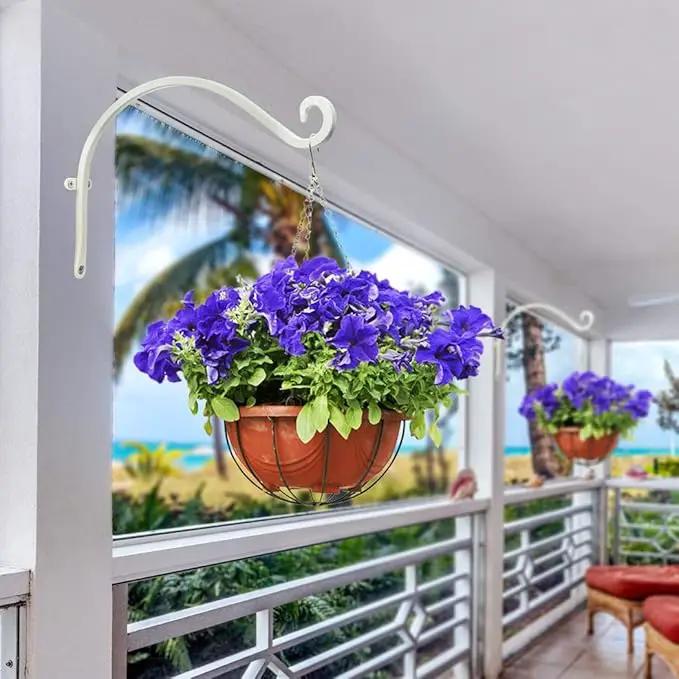 Hanging Plant Brackets Outdoor: 12-Inch Hanging Plant Hangers Wall Hooks - Wall Mount Brackets for Bird Feeder Flower Baskets White by GreenHaven Gardens