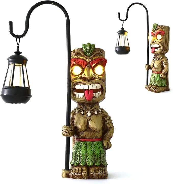 16.7" H Tiki Decor Garden Statue,Large Lantern Tiki Figurine with Solar Lights,Hawaiian Tiki Man Outdoor Patio Yard Lawn Bar Party Beach Pool Pond Halloween Christmas Decoration Ornament Gifts by GreenHaven Gardens
