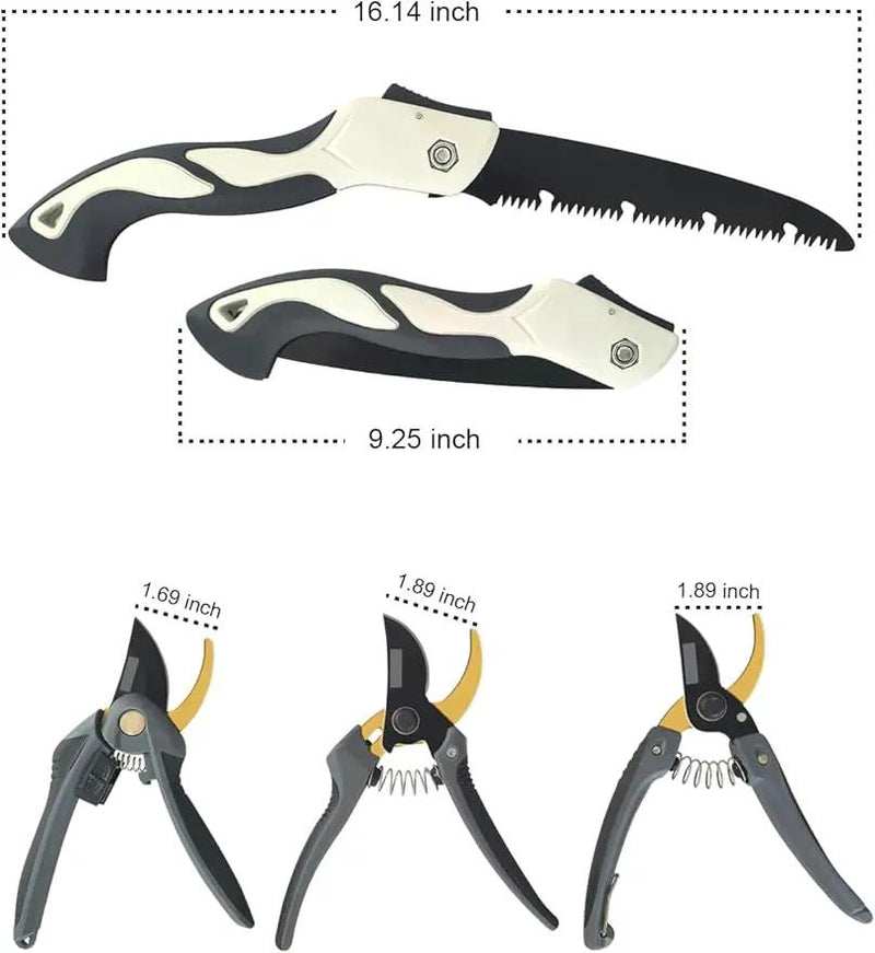 4 Piece Gardening Scissors Folding Saw and Pruner Set Sharp Hand Garden Clippers Set with Folding Pruner Saw by GreenHaven Gardens