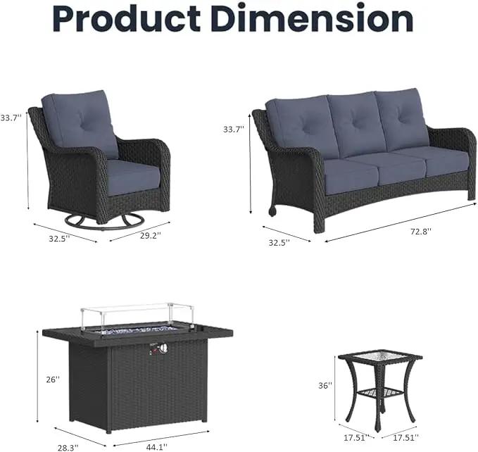 5 Pieces Outdoor Patio Furniture Sets with Rocking Swivel Chairs with 6-inch Thick Cushion and Fire Pit Table for Deck Lawn by GreenHaven Gardens