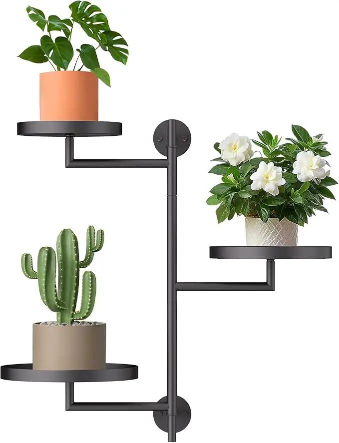 WIndow Rotating Plant Stand Shelf Indoor Black Metal Floating Shelves 3-Tier Wall Mount Plant Holders for Living Room Wall Planter Modern Home Decor for Gardening by GreenHaven Gardens