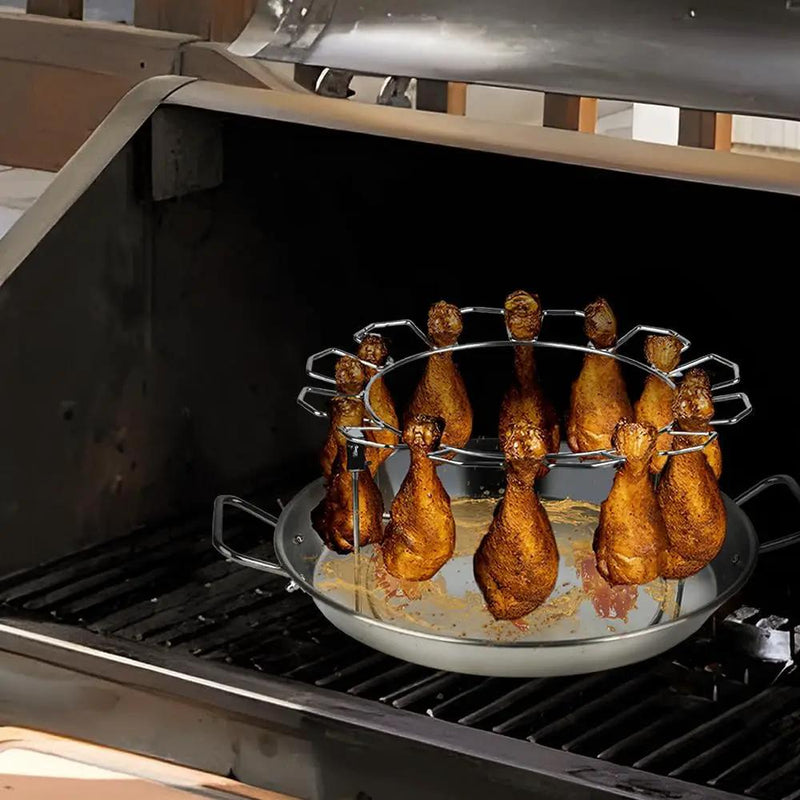 13" Vertical Skewer Gyro Pan Spit Shawarma Stand for oven with Chicken Leg Rack, Al Pastor Skewer for Grill, El Pastor Hack for Tacos Chicken, Brazilian, Stainless Steel, with 8",10" and 12" stick by GreenHaven Gardens