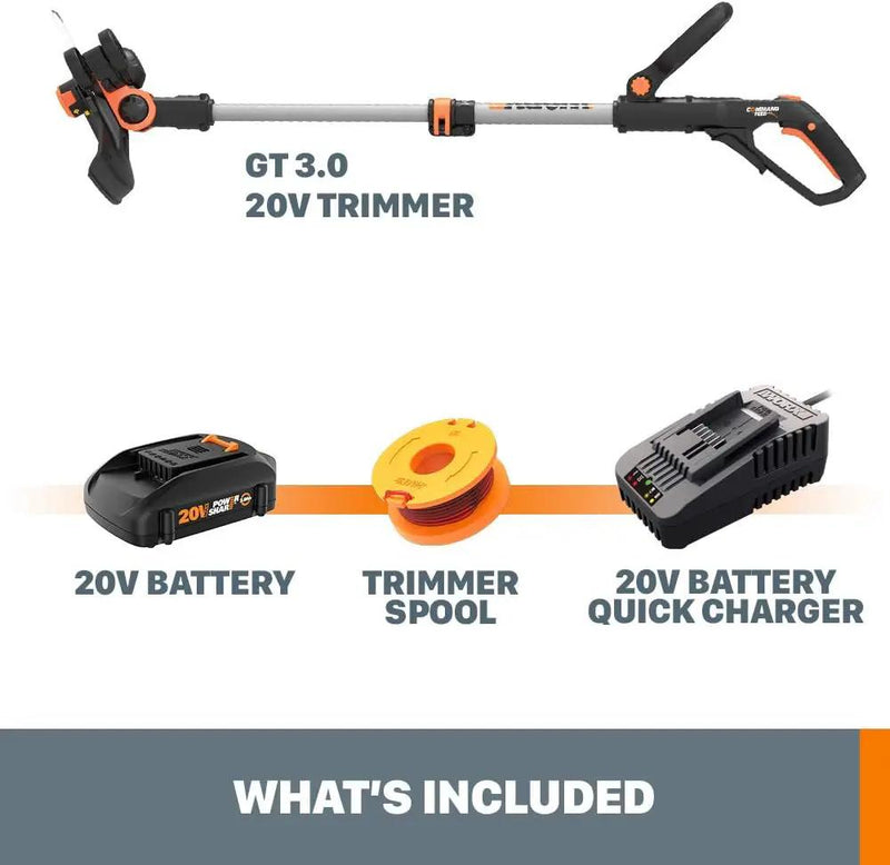 Worx String Trimmer Cordless GT3.0 20V PowerShare 12" Edger & Weed Trimmer (1) Battery & Charger Included WG163.8 by GreenHaven Gardens