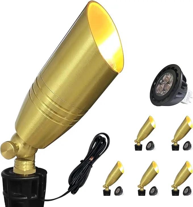 COLOER Die-cast Brass Landscape Spotlight 6-Pack with 5W Aluminum Housing LED MR16 Bulb,12V AC/DC Low Voltage Copper Outdoor Lighting, Directional Garden Patio Spot Up Light (102B Brass Finish) by GreenHaven Gardens