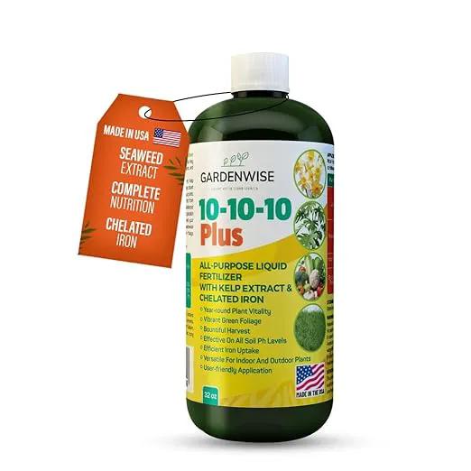 10-10-10 Fertilizer for All Purpose Plants - Liquid Fertilizer with Seaweed Kelp & Iron - Plant Food Outdoor & Indoor Plant Food, Vegetables, Flowers, Lawn & Garden 10 10 10 Fertilizer 32oz by GreenHaven Gardens