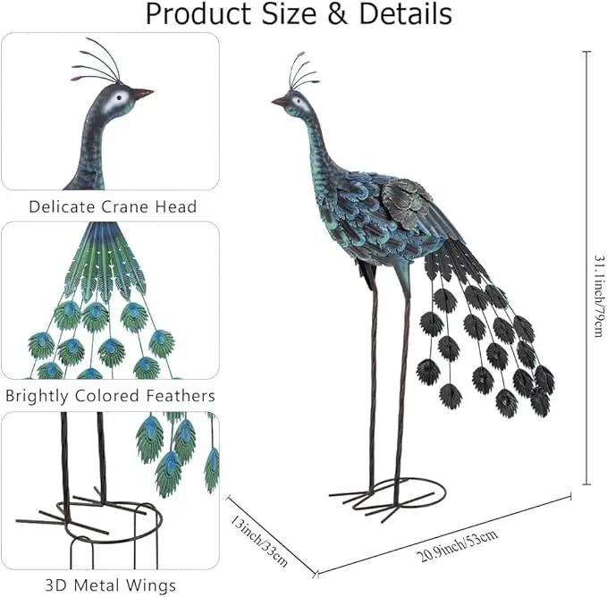 VEWOGARDEN 2 Pack Peacock Outdoor Garden Sculptures & Statues Metal Peacock Yard Art for Lawn Patio Pool Outside Decorations by GreenHaven Gardens