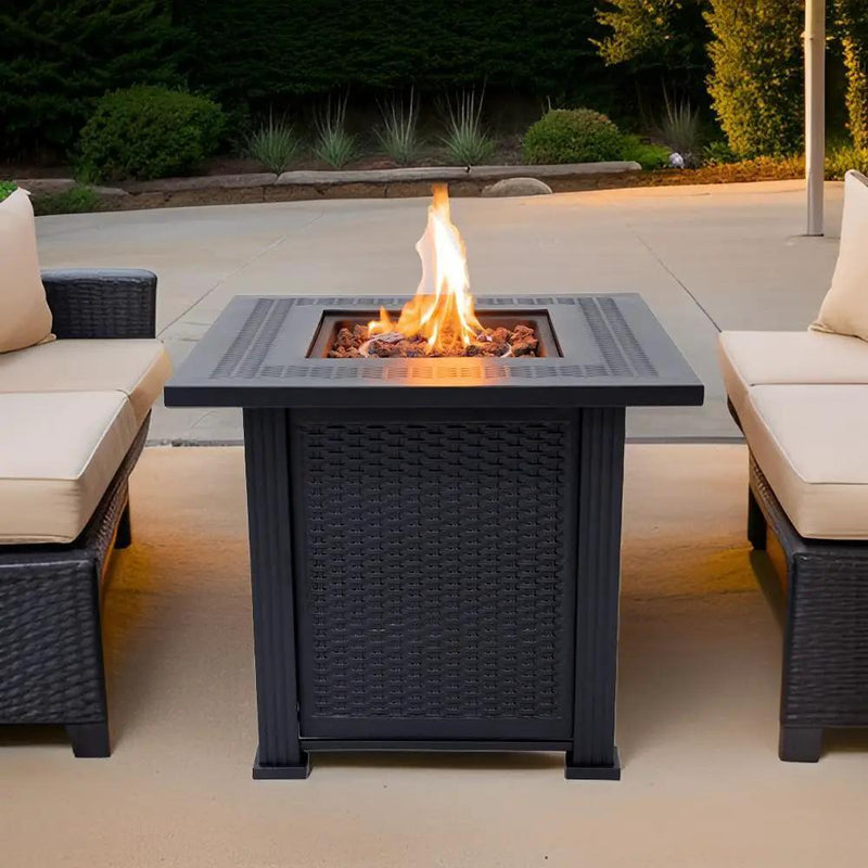Lausanne Propane Fire Pit Table 28” Outdoor Firepit 50,000 BTU Firepits for Outside with Lava Rocks and Removable Lid Metal Fire Pit Outdoor Fireplace Propane Fire Pits for Outside CSA Certified by GreenHaven Gardens