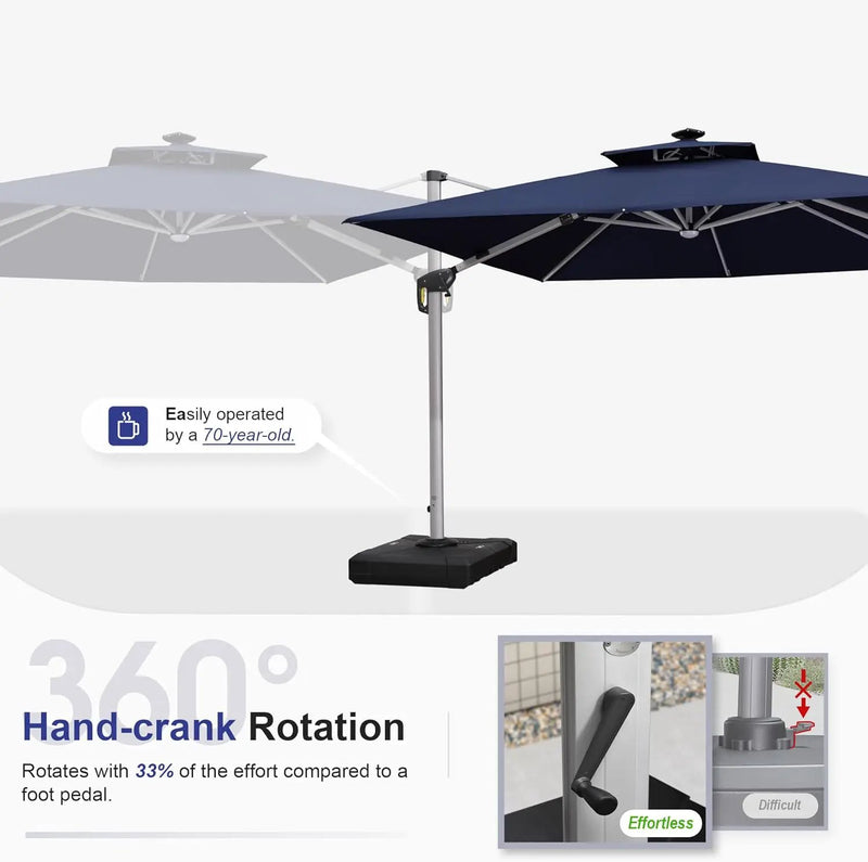PURPLE LEAF 10 Feet Double Top Deluxe Solar Powered LED Square Patio Umbrella Offset Hanging Umbrella Outdoor Market Umbrella Garden Umbrella, Navy Blue by GreenHaven Gardens