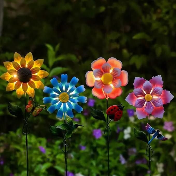 4 Pack Outdoor Solar Lights,Outdoor Waterproof Metal Art Stick Flowers,Garden Decor for Women Mom Grandma Halloween Hanging Metal Stakes Lights for Garden,Lawn,Patio by GreenHaven Gardens