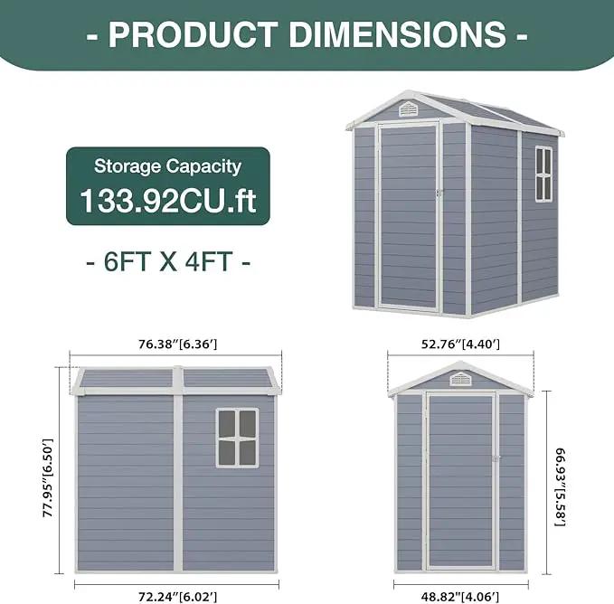 Storage Shed Plastic Outdoor Storage Shed Waterproof Container House with Lockable Door and Transparent Window for Garden, Lawn, Backyard, Patio (6x4FT) by GreenHaven Gardens