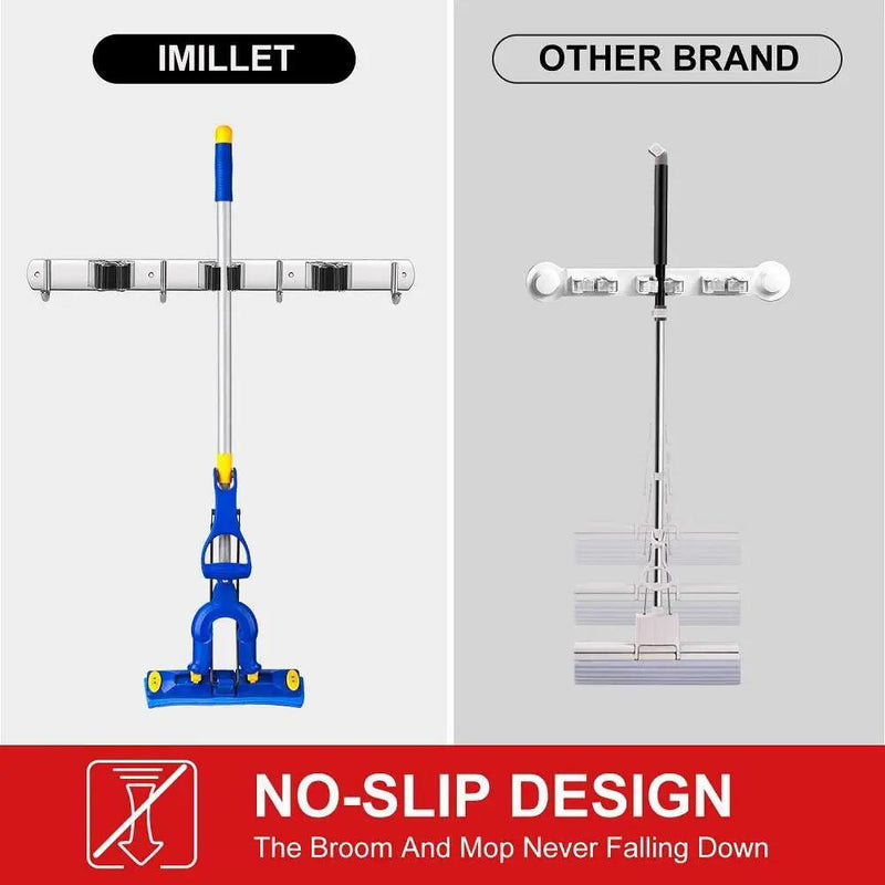 IMILLET 2 Pack Broom and Mop Holder Wall Mounted, Stainless Steel Broom Holder Mop Holder Self Adhesive Heavy Duty Hooks Storage Organizer for Home Laundry Room Garden Garage Closet Kitchen by GreenHaven Gardens