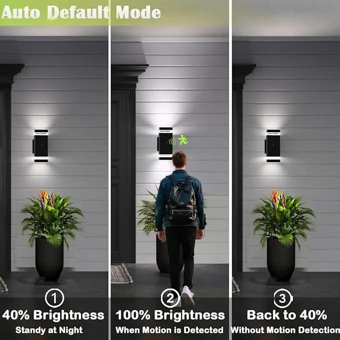 Motion Sensor Outdoor Wall Lights, Dusk to Dawn Exterior Light Fixtures with 3 Modes, Modern Up Down Wall Sconce, Waterproof Aluminum Porch Light for Garage, Patio, Front Door by GreenHaven Gardens