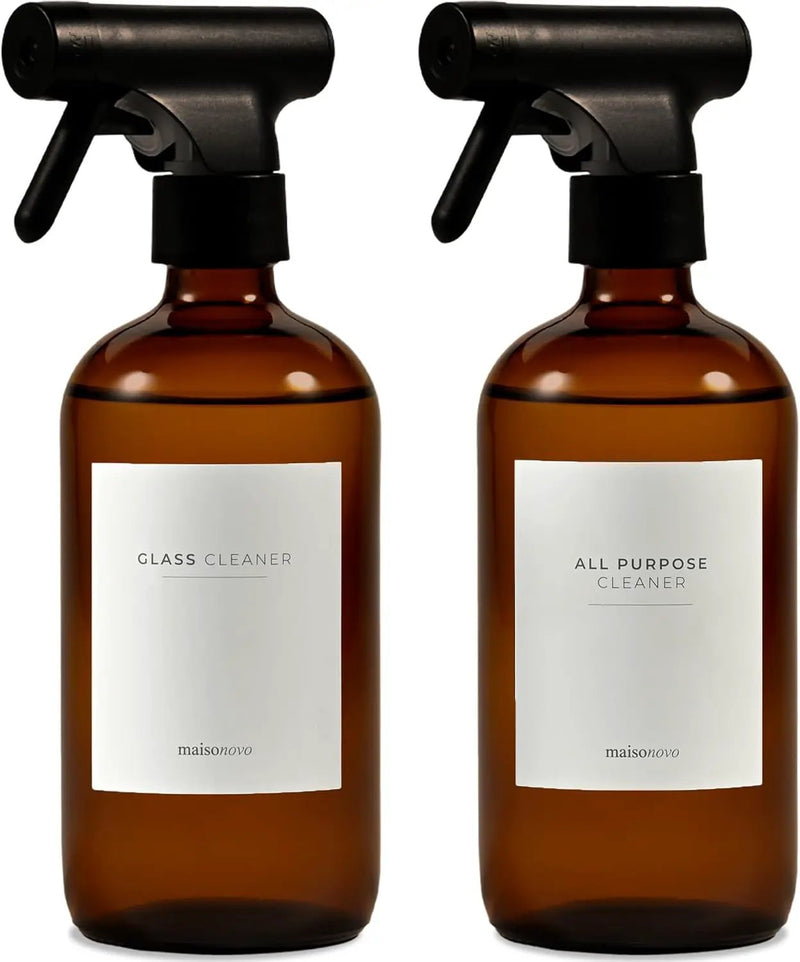 MaisoNovo Glass Spray Bottle - 16.9 fl oz Amber x 2 with 16 Labels by GreenHaven Gardens