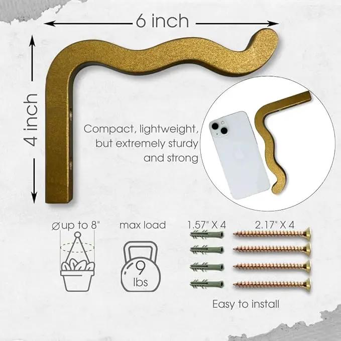 2-Piece Set of Wavy Wooden Wall Planters for Indoor Plants 6 Inch - Natural Plant Hook for Wall Plant, Wind Chimes, Flower Brackets - Durable Bracket Plant Hanger (Bronze) by GreenHaven Gardens