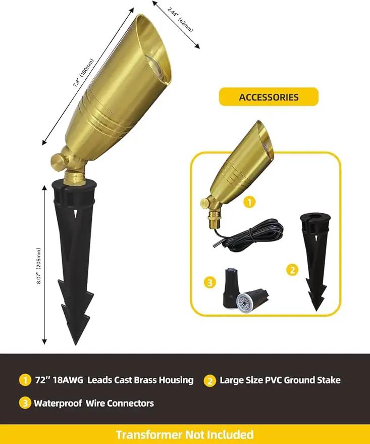 COLOER Die-cast Brass Landscape Spotlight 6-Pack Without Bulb,12V AC/DC Low Voltage Copper Outdoor Lighting with Ground Stake, Directional Garden Patio Spot Up Light (102B Brass Finish) by GreenHaven Gardens